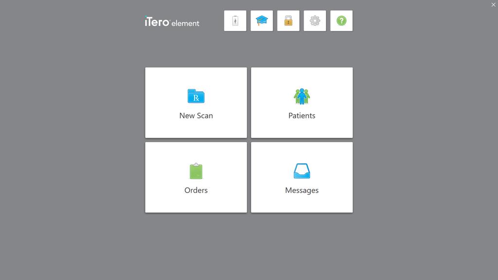 Giao diện người dùng của itero Element Flex Hệ thống itero Element Flex cung cấp giao diện người dùng trực quan để thực hiện quét kỹ thuật số trong quá trình Phục hồi hoặc Chỉnh nha.