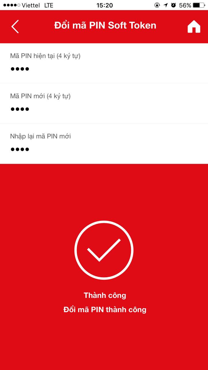 Bước 4: Tiếp theo, ứng dụng sẽ tự động hiển thị màn hình PIN Soft Token, vui lòng chọn mục Đổi mã Pin Soft Token ở phía dưới màn hình và tiếp tục Bước 5,6 nếu quý
