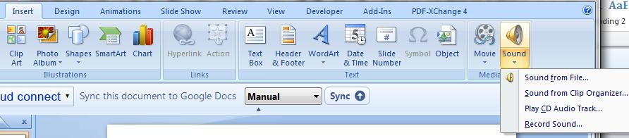 15 3.Hướng dẫn sử dụng Microsoft Office Powerpoint 3.3.6 Âm thanh Ngoài thêm phim, ta có thể thêm các đoạn nhạc vào trong slide bằng cách nhấn vào nút Audio trong ribbon Insert.