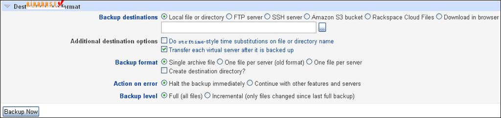 Menu trái chọn Backup and Restore chọn Backup Virtual Servers và khai báo các thông số sau: Chọn virtual server cần