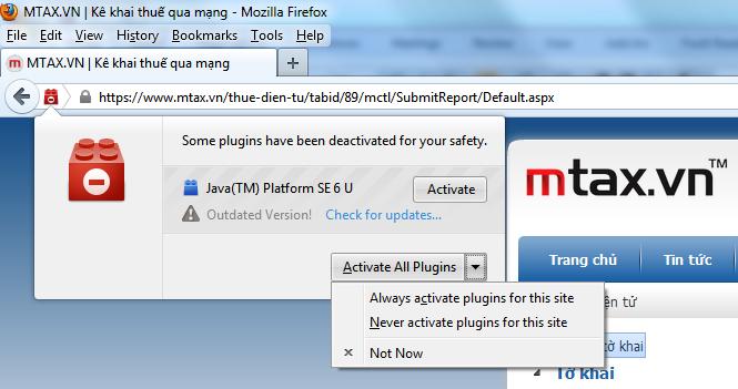 Người dùng nhấn vào nút Update plug-in... để chương trình cập nhật bản Java mới nhất về.