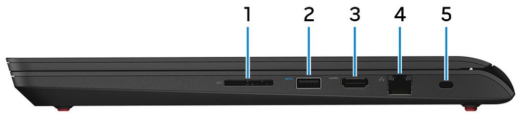 1 Cổng bộ chuyển đổi nguồn điện Kết nối bộ chuyển đổi nguồn để cung cấp điện cho máy tính và sạc pin. 2 Cổng USB 3.0 (2) Kết nối các thiết bị ngoại vi như thiết bị lưu trữ bên ngoài và máy in.
