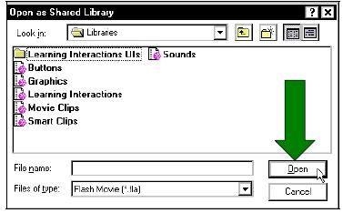 Chọn thư viện chia sẻ mà bạn muốn mở và nhấp chuột vào nút Open. Thư viện Shared Library mở một cửa sổ Library trong đoạn phim hiện hành.