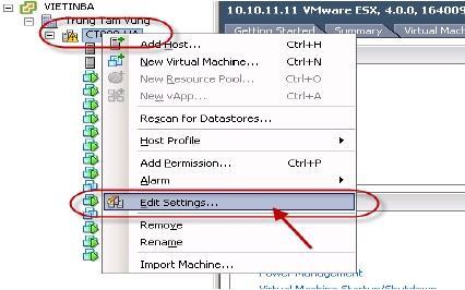 1. Click chuột phải va o HA-Cluster chọn Edit Settings 2. Chọn Virtual Machine Options. 3.