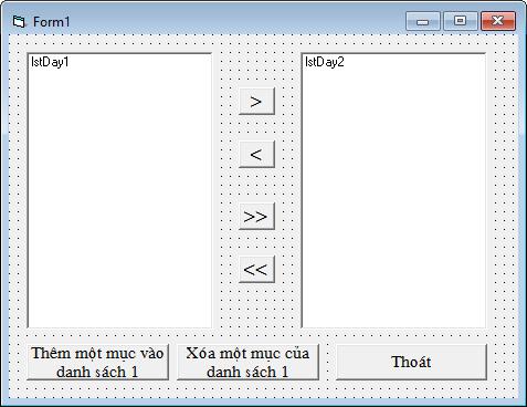 4.5. CHUYỂN MỤC GIỮA HAI HỘP DANH SÁCH (LISTBOX) - Thiết kế chương trình có giao diện như hình.