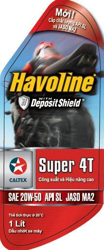 kiệm nhiên liệu Havoline Super 4T - Cấp hiện nay: SAE 20W-50 ; API SJ ; JASO MA -
