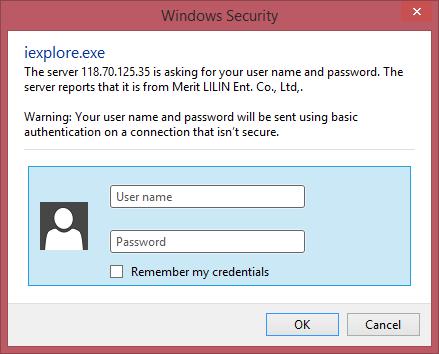 ghi. Màn hình đăng nhập sẽ xuất hiện, nhập vào tên truy cập và mật khẩu sau đó bấm