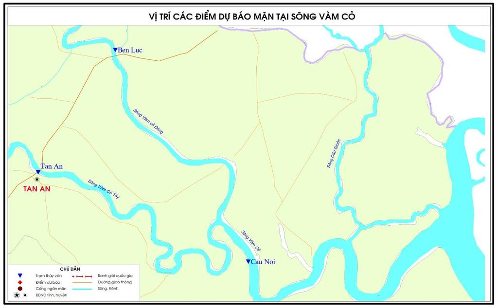 Bến Lức (67)/ Sông VC Đông 5-7 7-9 7-9 6-8 Tân An(85)/ Sông V.C Tây 3-4 5-7 5-7 4-6 chân triều nhưng khả năng lấy được nước ngọt không nhiều.