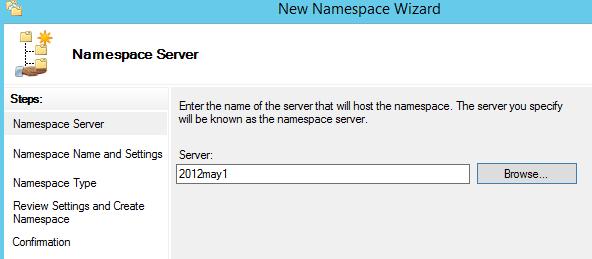 Namespace Server > Server: chỉ định namespace server, ta browse về máy