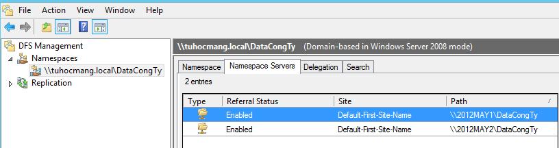 Qua tab Namespace Server, xuất hiện 2 Namespace Server ( 2 Namespace server sẽ tự đồng bộ namespace) Bước 4: Tại File Server tạo Replicaiton group
