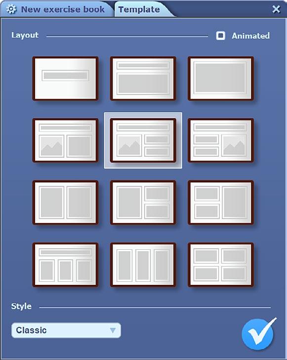 Trong cửa sổ bật lên, chọn mẫu và kiểu cho trang trong sách bài tập của bạn và đánh dấu vào hộp kiểm 'Hiệu ứng'.