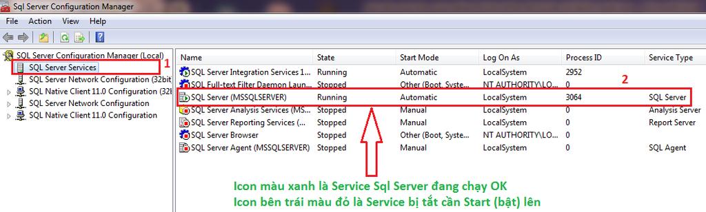 Sau khi bật lại Service Sql server thì chúng ta đăng nhập trở lại phần mềm ở ngay tại máy chủ nếu OK thì mới kiểm tra tiếp lần lượt đến máy con.