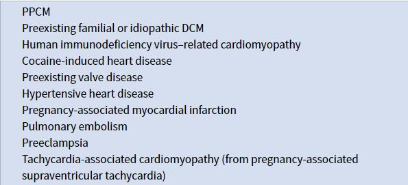 Các nguyên nhân suy tim mới hoặc suy tim nặng hơn/kỳ chu sinh PPCM: