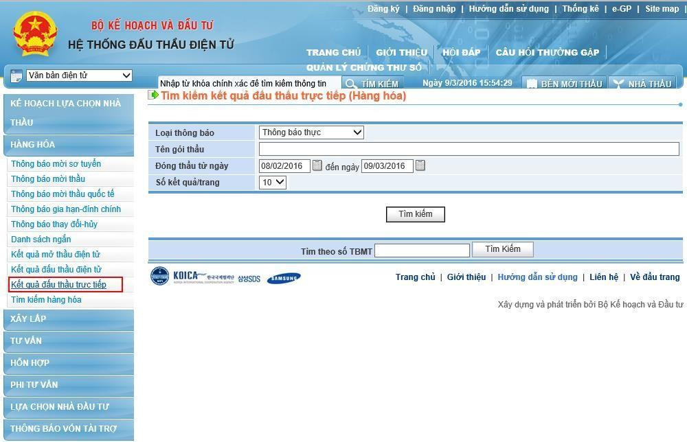 http://muasamcong.mpi.gov.vn Nghiệp vụ đấu thầu qua mạng 7. Kết quả đấu thầu không qua mạng 7.1.
