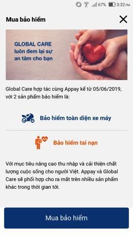 Vào mục Mua sắm, Chọn Bảo hiểm Global Care Chọn Mua bảo