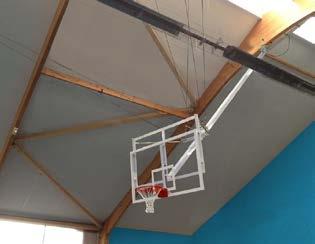 BÓNG RỔ TREO TRẦN Khung chính bóng rổ treo trần Bóng rổ treo trần dùng cho thi đấu bóng rổ trong nhà ở cấp độ 2 theo quy định của FIBA (chiều cao gắn trần không quá 10m).