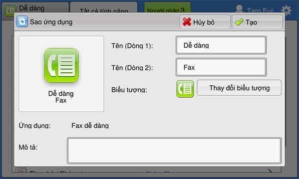 8 Fax dễ dàng 4 Thiết lập từng mục nếu cần. Bạn có thể đặt tên ứng dụng lên đến hai dòng (tối đa 16 ký tự cho một dòng).