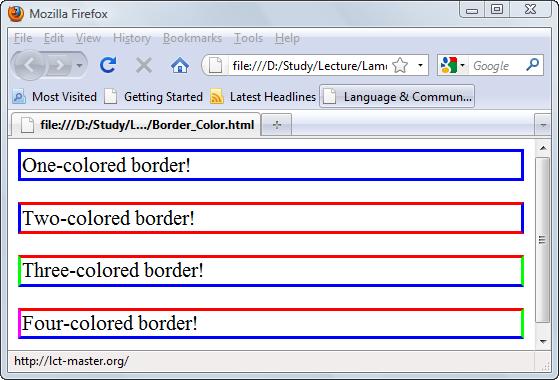 4.4. CSS Border border-color Có thể xác định từ 1 đến 4 màu cho các phía tương ứng Phải đi kèm với