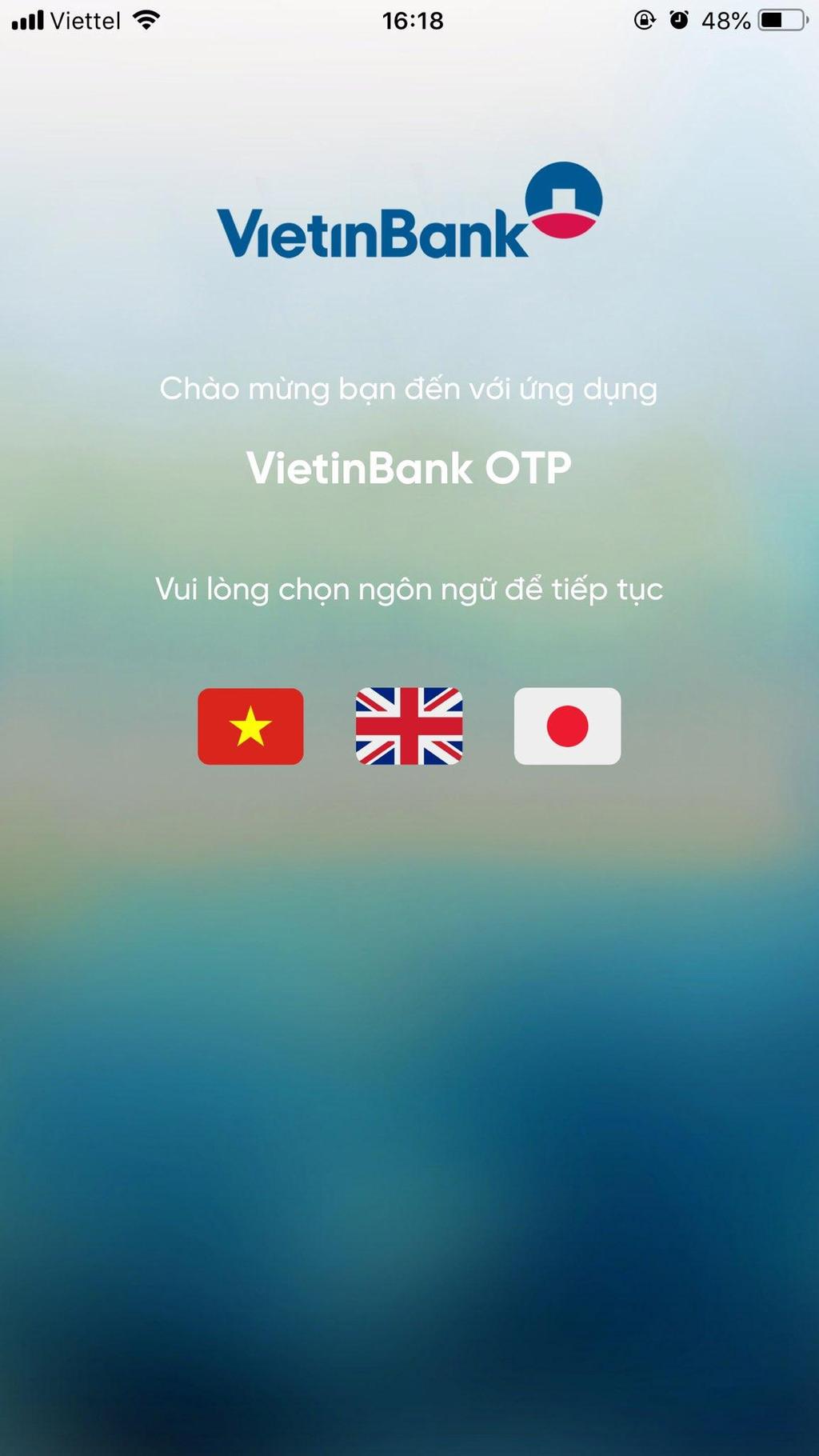KH tải ứng dụng VietinBank OTP, nhấn chọn Cho