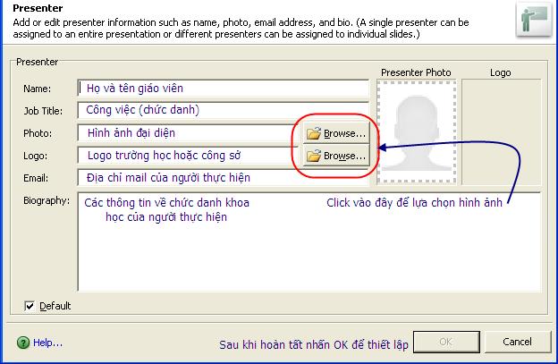 2 Khai báo thông tin giáo viên Vào menu Adobe Presenter, trong thẻ Presenter chọn Add.