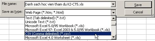 Ghi lưu bảng tính phù hợp với các phiên bản có trước Excel 2000 Mở bảng lệnh File, chọn lệnh SaveAs. Chọn thư mục lưu trữ tệp tin mới.