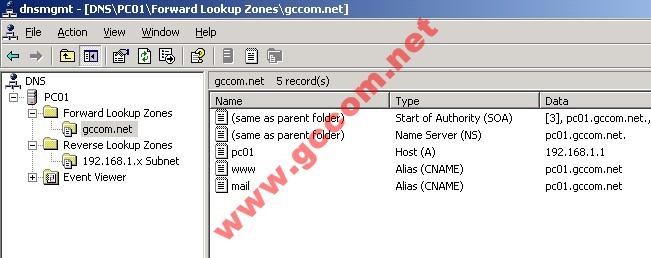 Bây giờ tại PC01 ta test thử các domain như: gccom.
