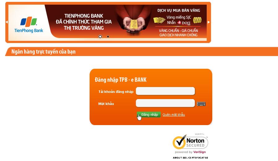 2. Giao diện Internetbanking của Tienphongbank hiển