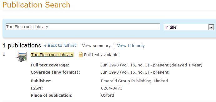 3.3 Tìm kiếm theo thông tin xuất bản phẩm (Publication) Bạn có thể tìm kiếm theo nhan đề xuất bản phẩm, kết quả sẽ hiển thị phạm vi thời gian và thông tin khác (ISSN, chủ đề,.