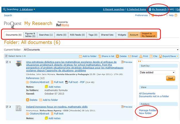 4.4 Quản lý tài khoản cá nhân (My Research) Quản lý và tổ chức hồ sơ lưu kết quả tìm kiếm giúp người sử dụng: Lưu & quản lý kết quả trực tiếp trong ProQuest Tiết kiệm thời gian tìm kiếm lại trong
