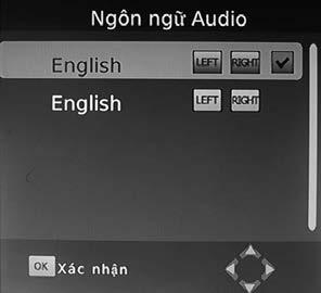 Tất cả những ngôn ngữ âm thanh hiện có sẽ được hiển thị trên cửa sổ quản lý âm thanh khi bạn nhấn phím L/R. Ảnh chụp màn hình mô tả dưới đây.