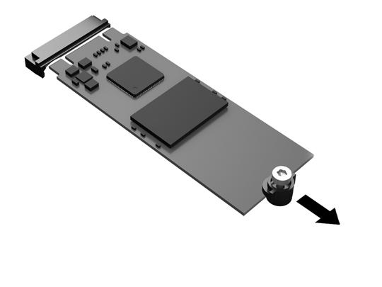 Lắp lại mô-đun bộ nhớ lưu trữ M.2 Có thể lắp đặt mô-đun bộ nhớ lưu trữ chính M.2 loại 42 mm, 60 mm hoặc 80 mm trong máy tính tối thiểu. Để tháo mô-đun bộ nhớ lưu trữ flash M.2: 1.