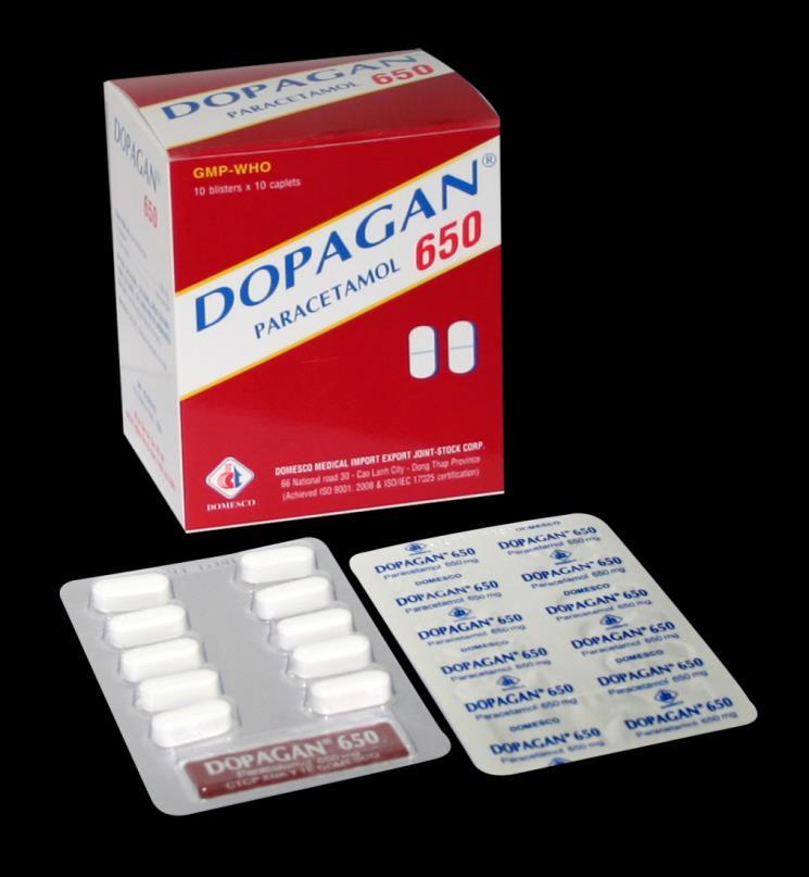 Thành phần: - Paracetamol 650mg Chỉ định: hạ sốt, giảm đau nhẹ và vừa trong các trường hợp nhức