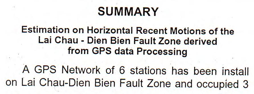Bien Fault Zone and occupied 3 times (2002, 2003, 2004) using simultaneously Trimble dual frequency 4000 SSi receivers in four sessions of 24 hours for every campaign, The paper