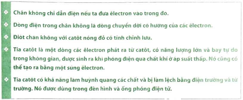 Chan khong chi dan dien neu ta dua electron vao trong do. Dong dien trong chan khong la dong chuyen dori co hudng cua cac electron. Diot chan khong vdi catot nong do co tinh chinh luu.