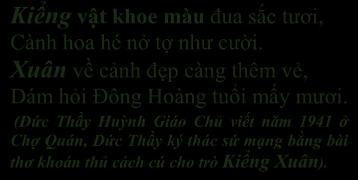 (Đức Thầy Huỳnh Giáo Chủ viết năm 1941