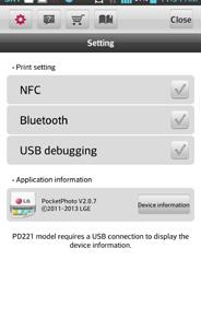 địa chỉ MAC, và thiết lập chế độ in...vv. 1. Chạy ứng dụng LG Pocket Photo trên điện thoại Android.