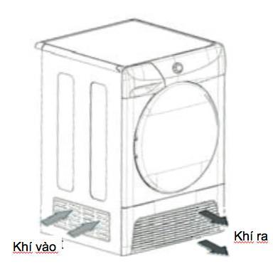 Trường hợp thiết bị được lắp đặt phía trên máy giặt, bộ kết nối chồng lên phải được sử dụng phù hợp. Không lắp đặt thiết bị trong phòng có nhiệt độ thấp hoặc phòng có nguy cơ đóng tuyết.
