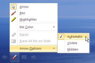 ạo ch giải trong khi trình chiếu bài thuyết trình Các tùy ch n con tr Trong chế độ Slide Show, bạn chọn vào nút Pen trên thanh công cụ ở góc dưới bên trái màn hình, sau đó chọn Arrow Options và chọn