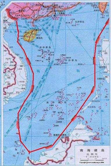 Thế nhưng Năm 1948. Trung Quốc (Trung Hoa Dân Quốc) bắt ñầu vẽ bản ñồ với một ranh giới bằng 9 ñường gạch chấm khoanh 2.6 triệu km 2 trên 3.5 triệu km 2 Biển ðông cho họ.