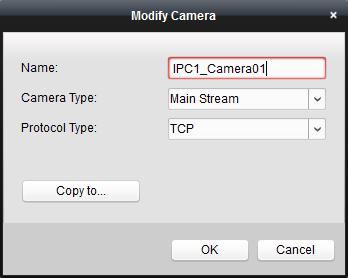 Chỉnh sửa nhóm/kênh 1. Chọn nhóm/kênh từ danh sách nhóm trên trang Import Encoding Channel. 2. Nhấn, hoặc nhấn đúp vào tên nhóm/kênh để mở hộp thoại Modify Group/ Camera. 3.