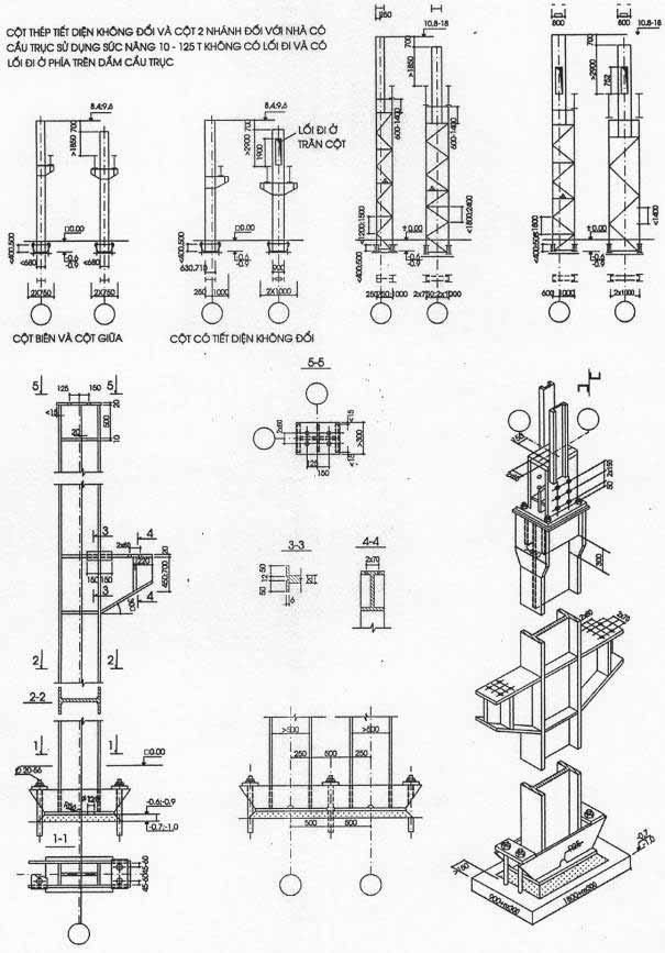 Hình 13: Một số kích thước cơ bản của cột thép (hình trên)