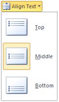 Nhấp chọn biểu tượng này bạn sẽ có 3 lựa chọn Top (Nội dung Text được căn lên đỉnh các đối tượng TextBox), Middle (Nội dung Text được căn giữa các đối tượng TextBox), Bottom (Nội dung Text