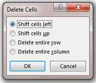 trí con trỏ hiện thời, chọn Shift cells up để xóa Cell phía trên vị trí con trỏ hiện thời, cuối cùng nhấp Ok để thực