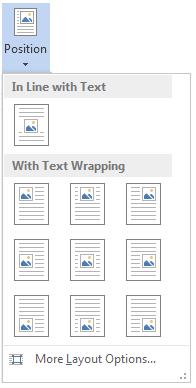 Trong mục In line with Text là vị trí ban đầu của hình ảnh, phía dưới trong mục With Text Wrapping cho phép bạn thiết lập các vị trí như mô tả trong hình minh họa, có thể là ở