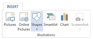 3. Chèn đối tượng Shapes Một số hình ảnh đặc biệt và thường hay sử dụng đã được Microsoft Word 2013 tập hợp và đưa vào nhóm Shape để người dùng có thể dễ dàng sử dụng như hình vuông, hình chữ nhật,