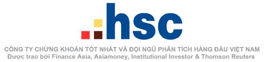 Khuyến cáo Báo cáo này được viết và phát hành bởi HSC hoặc một trong các chi nhánh để phân phối tại Việt Nam và nước ngoài.