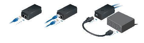 1. Cắm dây Ethernet (UTP cable) từ switch vào cổng LAN trên adater 2. Cắm dây UTP (khuyến cáo sử dụng cat 5e/6 loại tốt) từ AP vào cổng PoE trên Adapter 3.