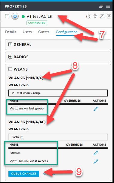 7: Gán WLAN GROUP cho 1 AP nào đó riêng lẻ. Lưu ý: AP đã được gán WLAN mặc định ngay khi ADOPT vào Unifi Controller.