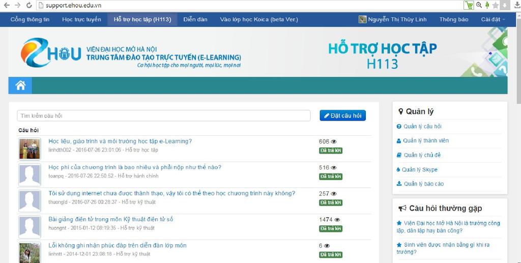 6. Sử dụng website Hỗ trợ học tập (H113) Truy cập website hỗ trợ học tập Để vào website Hỗ trợ học tập H113, từ menu bên trái của trang Học trực tuyến (LMS), học viên chọn.