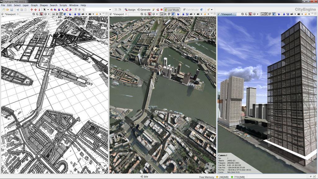 Hình 2.6. Giao diện phần mềm CityEngine (Nguồn: Công ty TNHH Tư vấn GeoViet, Giới thiệu về CityEngine. Địa chỉ: http://www.geoviet.vn/techconner/techconner.aspx?